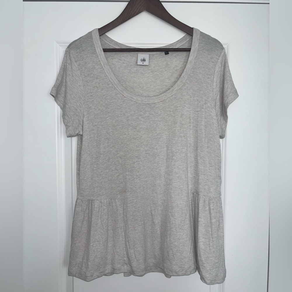 CAbi Cream Peplum Short Sleeve Tee